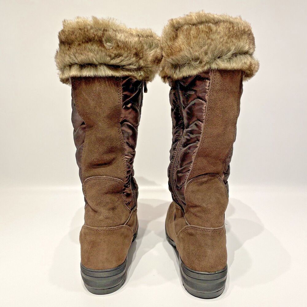NWOB Lands’ End Sophia Tall Zip Snow Winter Boots Brown Suede Fur Women’s Size 8 - Picture 4 of 8
